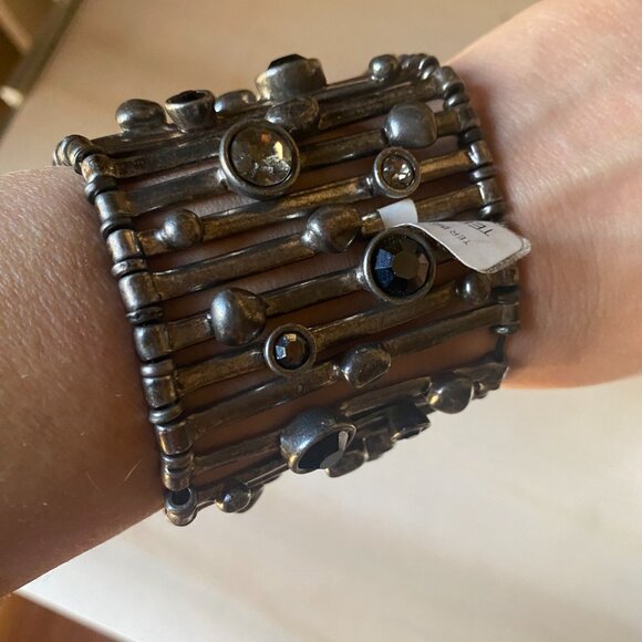 NWT Avant Garde Paris Silver tone Swarovski Crystal Brutalist Stretch Bracelet - Picture 10 of 10